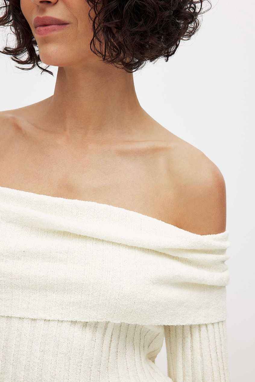 Na-kd Ribbed Knitted Offshoulder Sweater