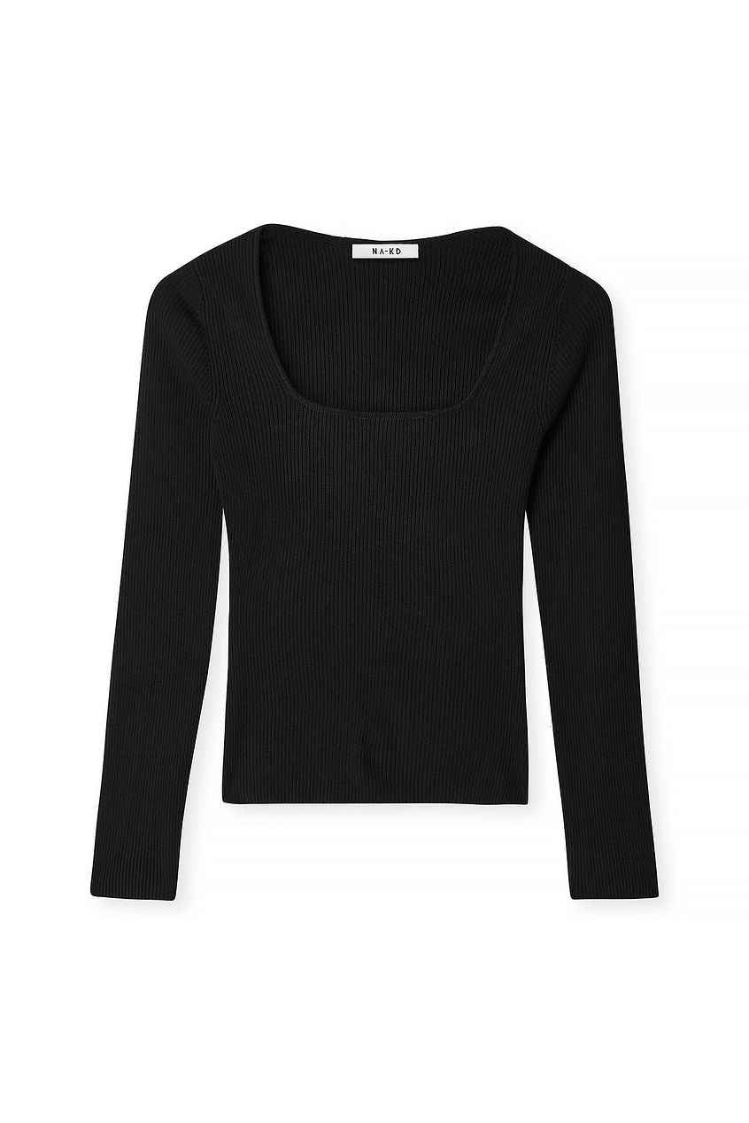 Na-kd Ribbed Knitted Square Neck Top