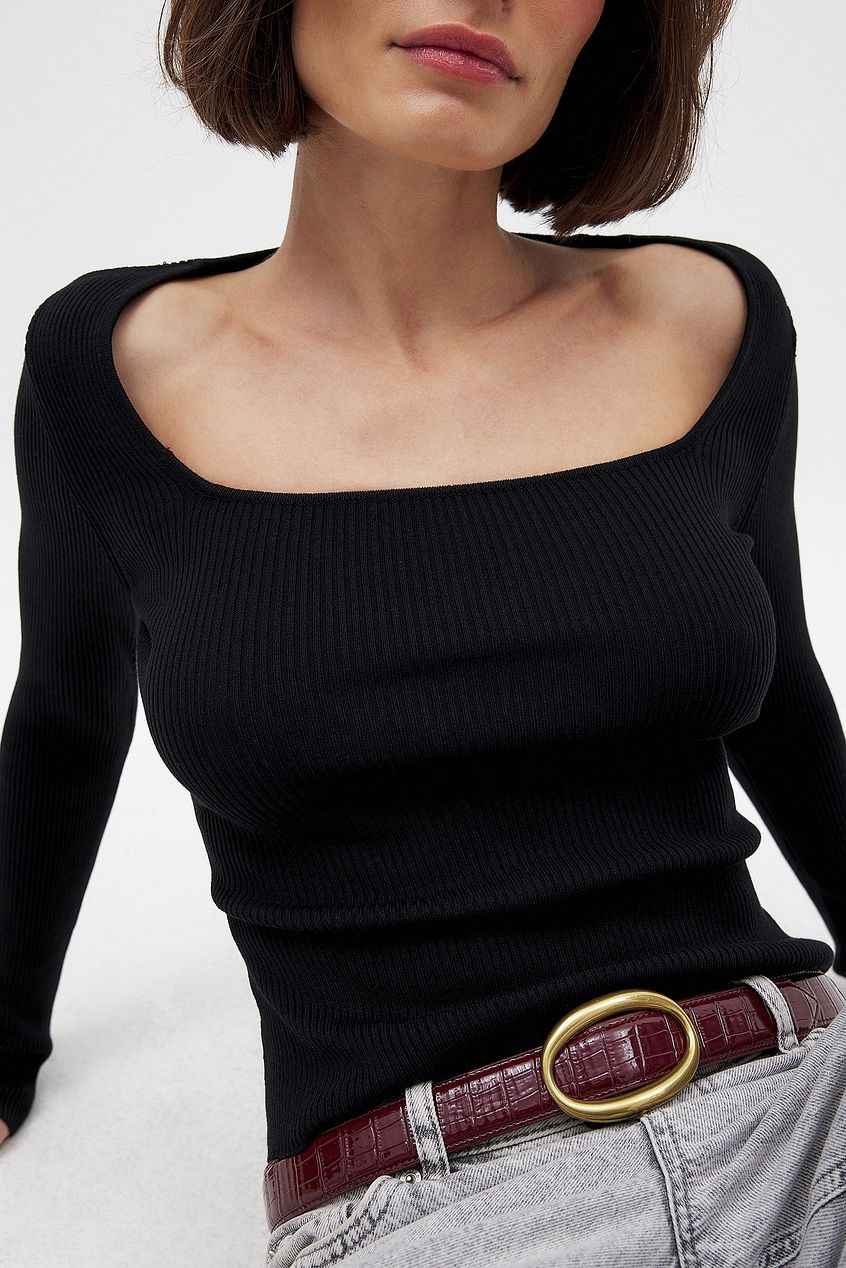 Na-kd Ribbed Knitted Square Neck Top