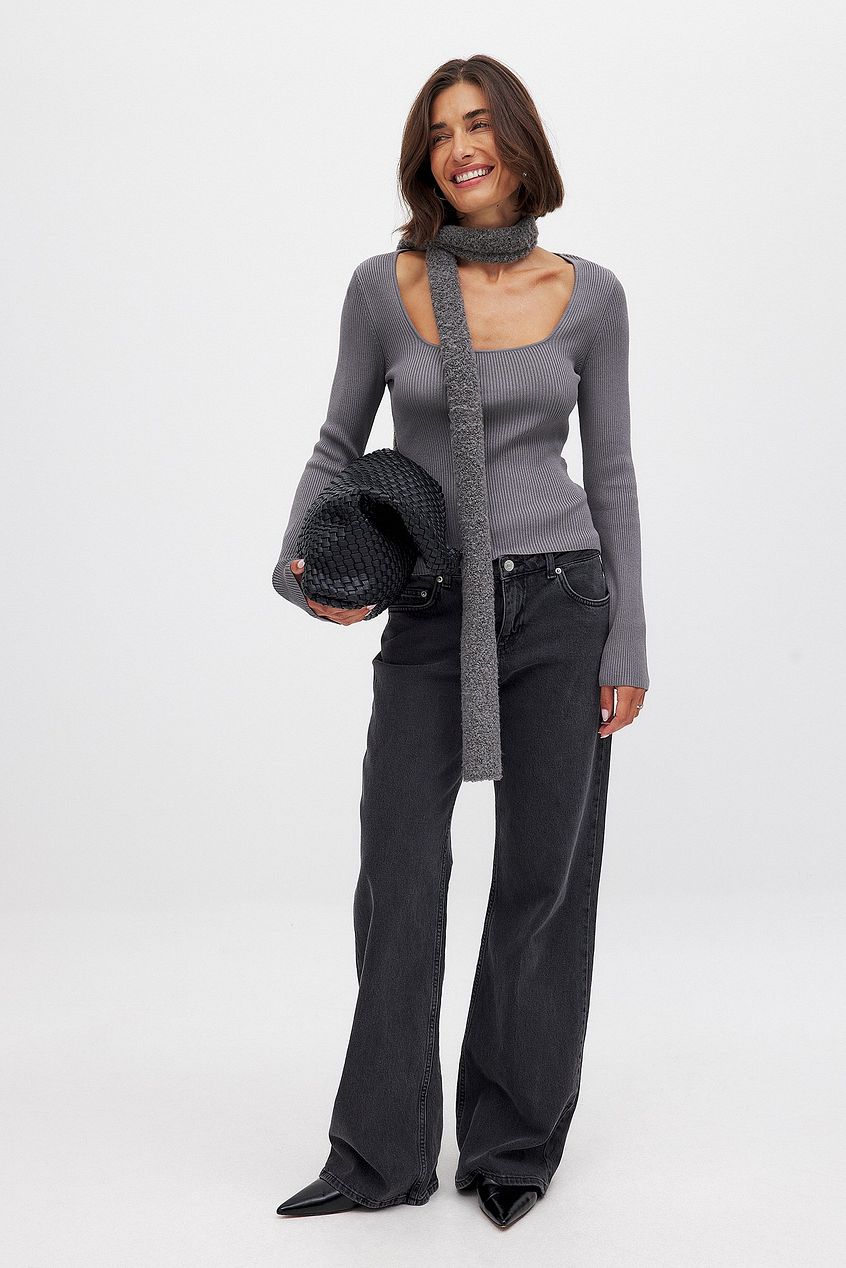 Na-kd Ribbed Knitted Square Neck Top