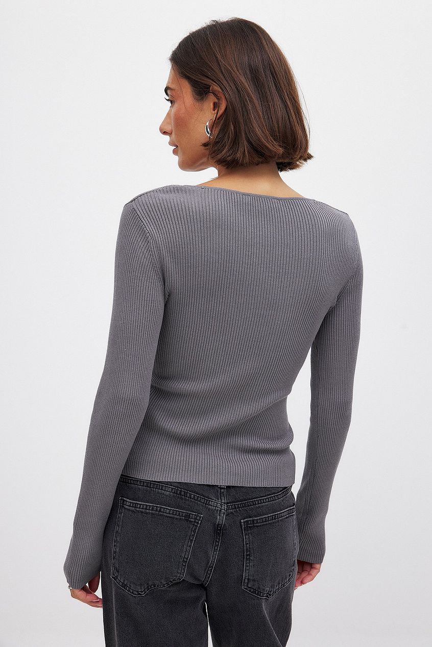 Na-kd Ribbed Knitted Square Neck Top