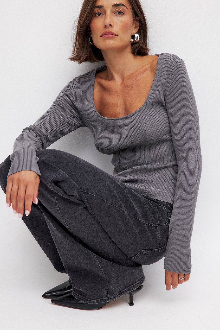 Na-kd Ribbed Knitted Square Neck Top
