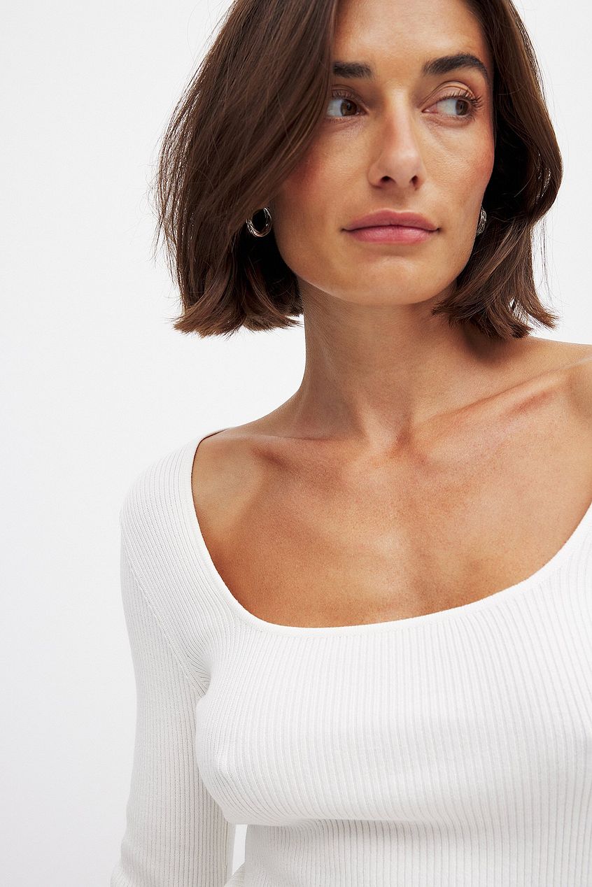 Na-kd Ribbed Knitted Square Neck Top
