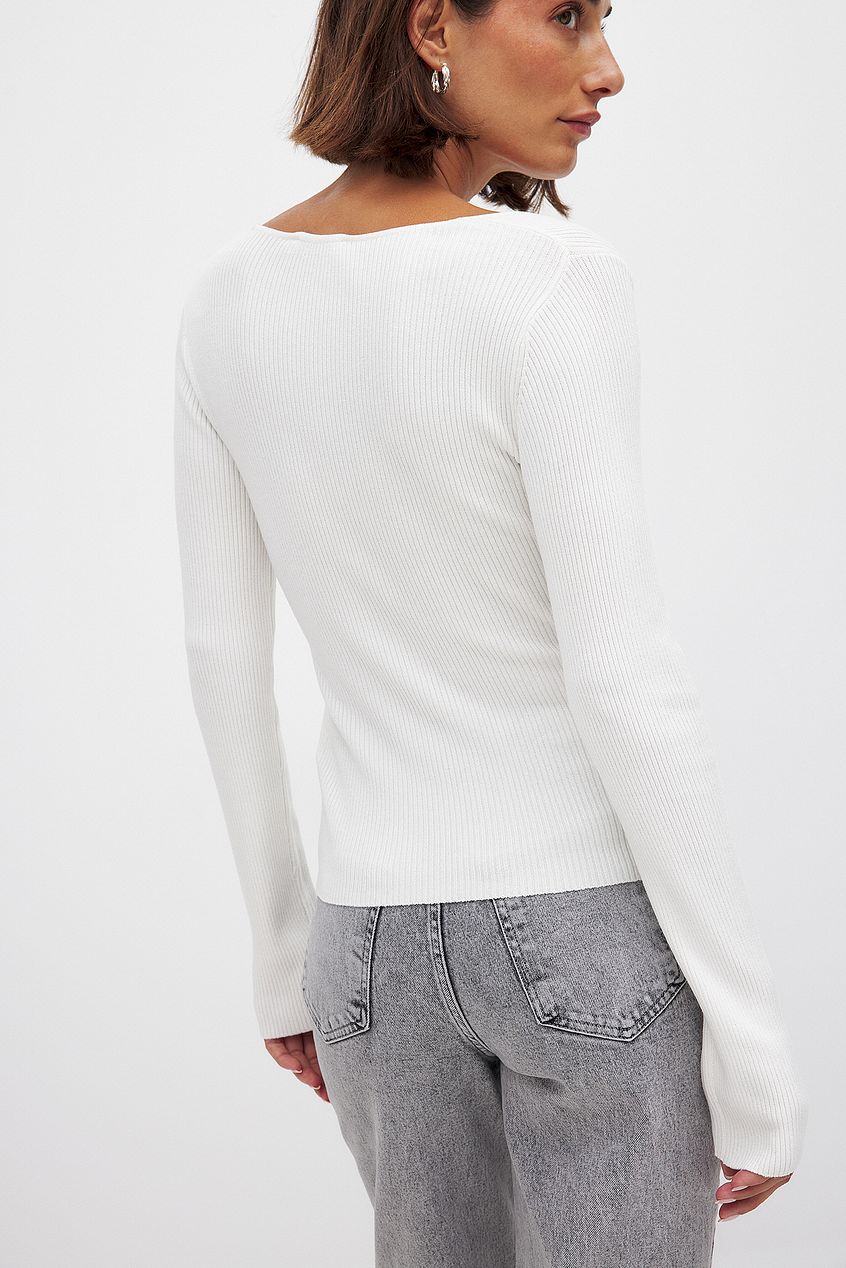 Na-kd Ribbed Knitted Square Neck Top