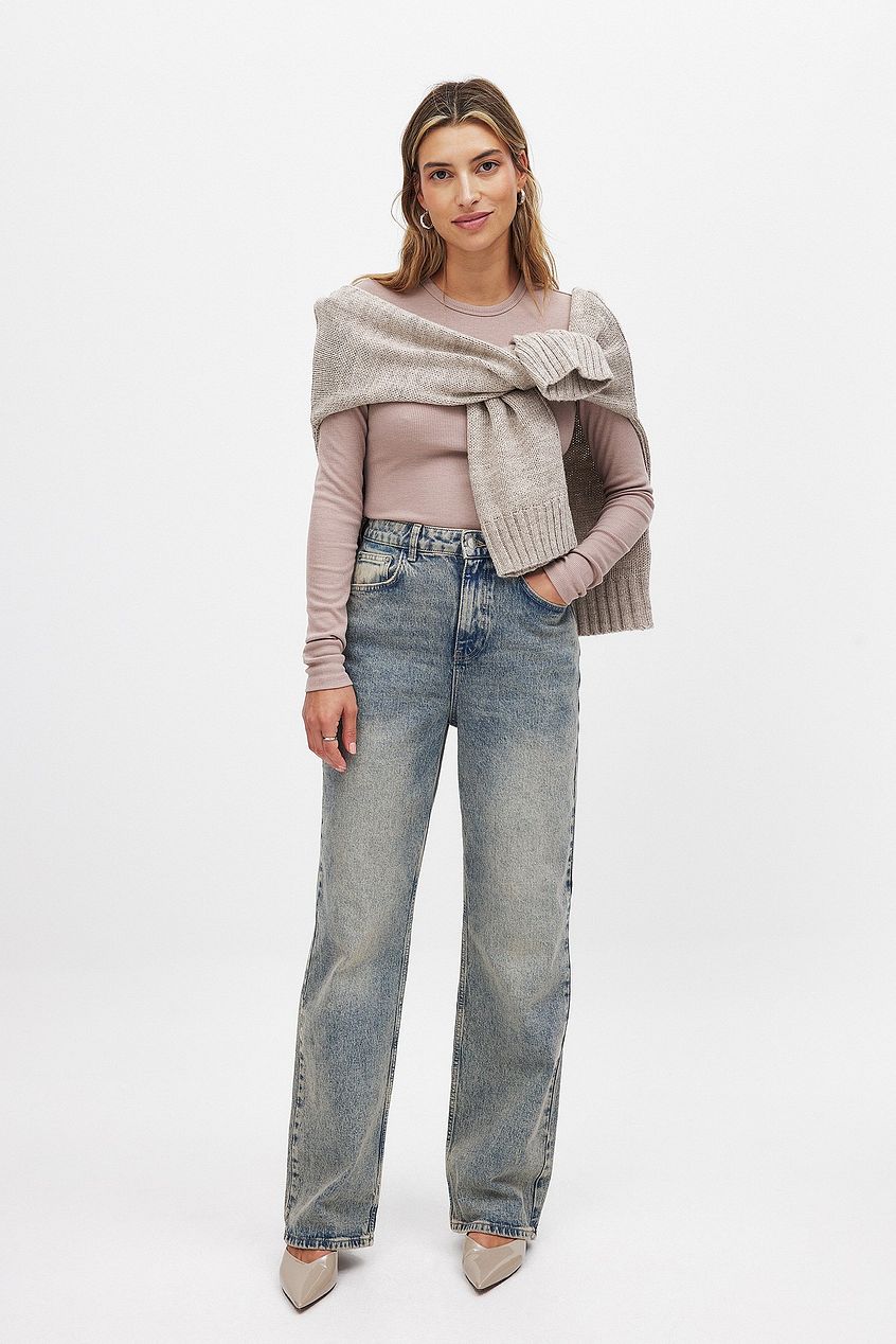 Na-kd Ribbed Long Sleeved Round Neck Top