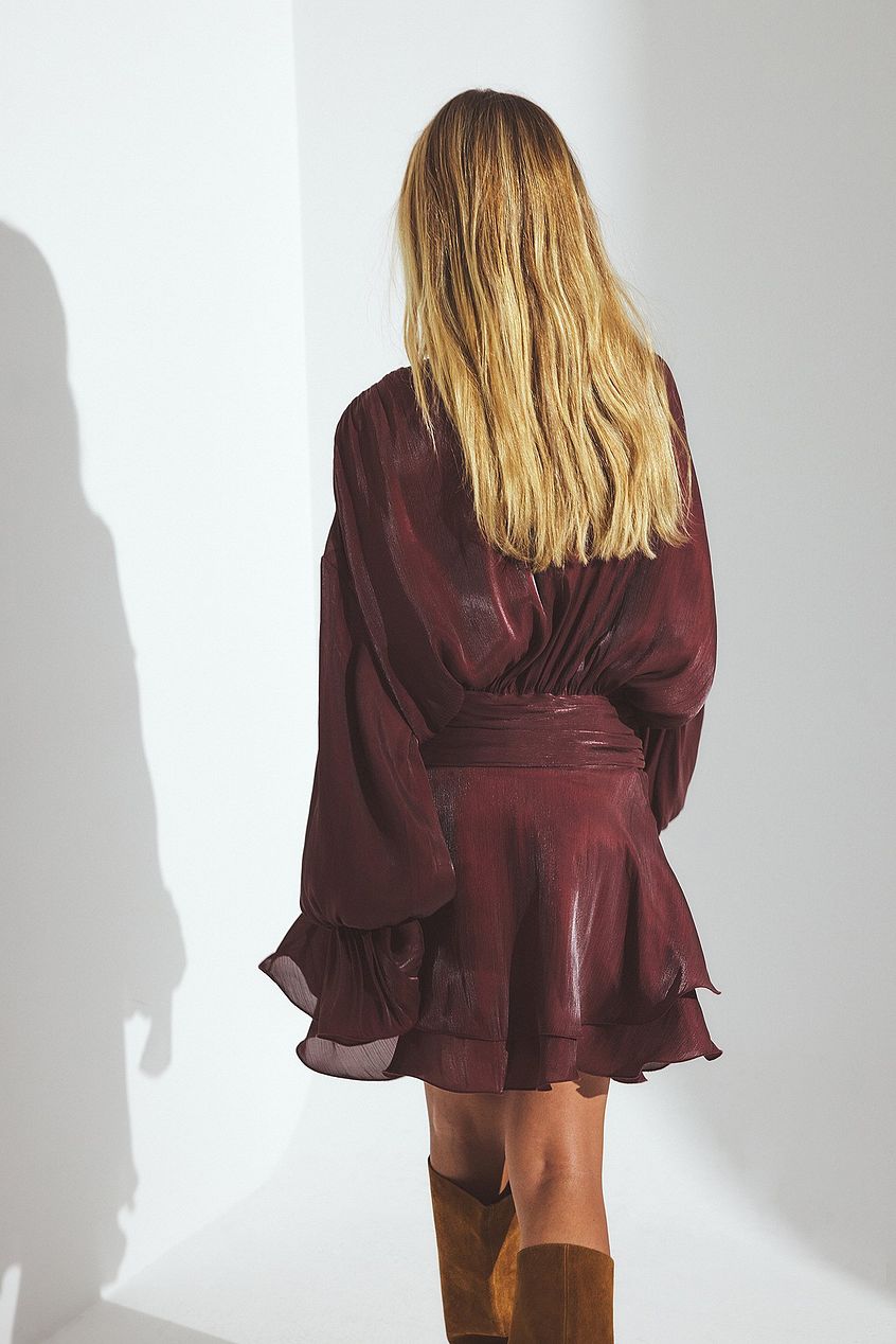 Na-kd Ruched Waist Ruffle Mini Dress