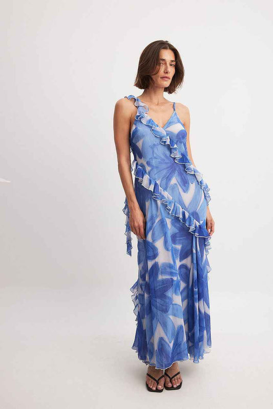 Na-kd Ruffle Detail Chiffon Maxi Dress