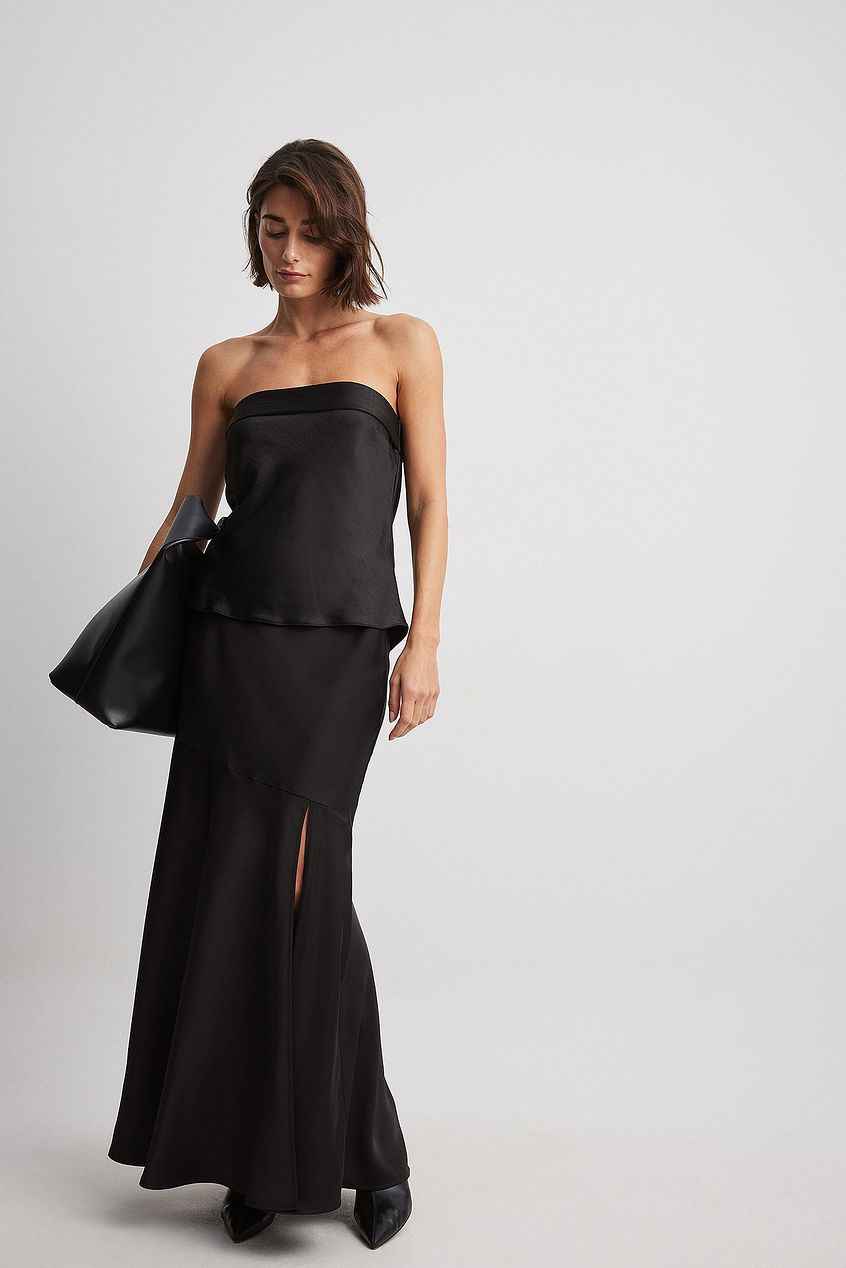 Na-kd Satin Asymmetric Seam Detail Maxi Skirt