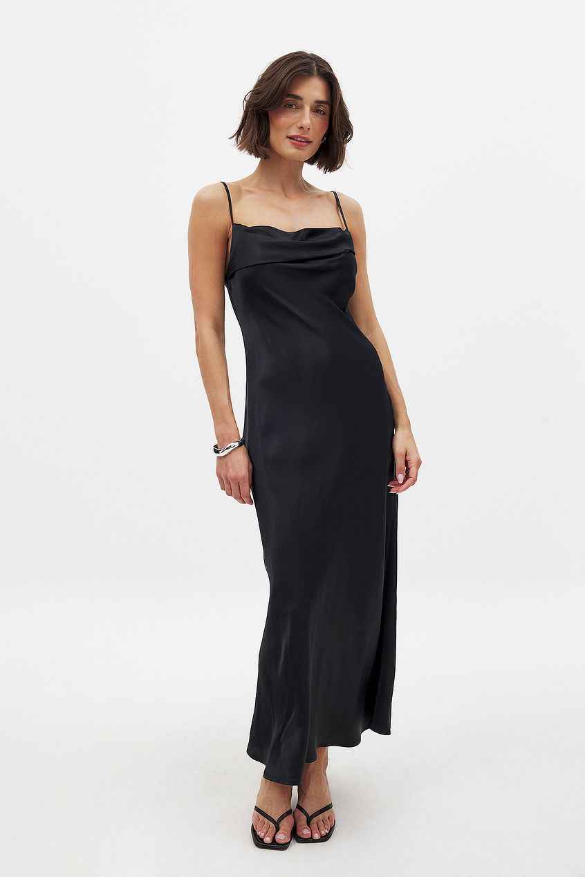 Satin Fold Detail Midi Slip Dress