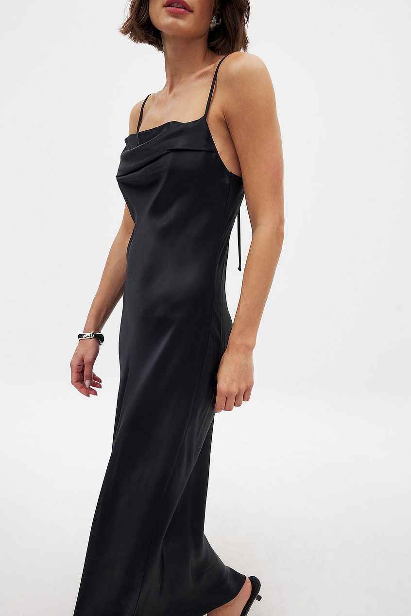 Satin Fold Detail Midi Slip Dress