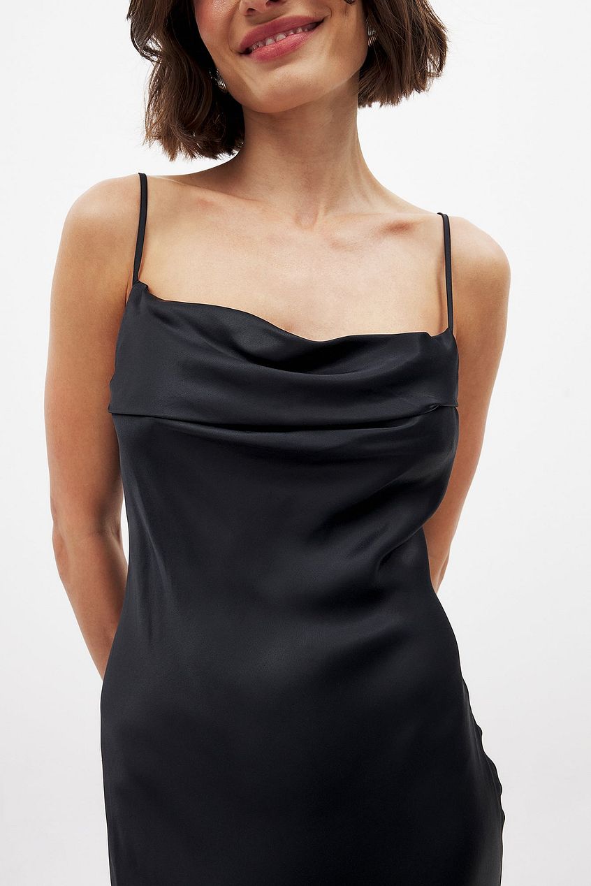 Satin Fold Detail Midi Slip Dress