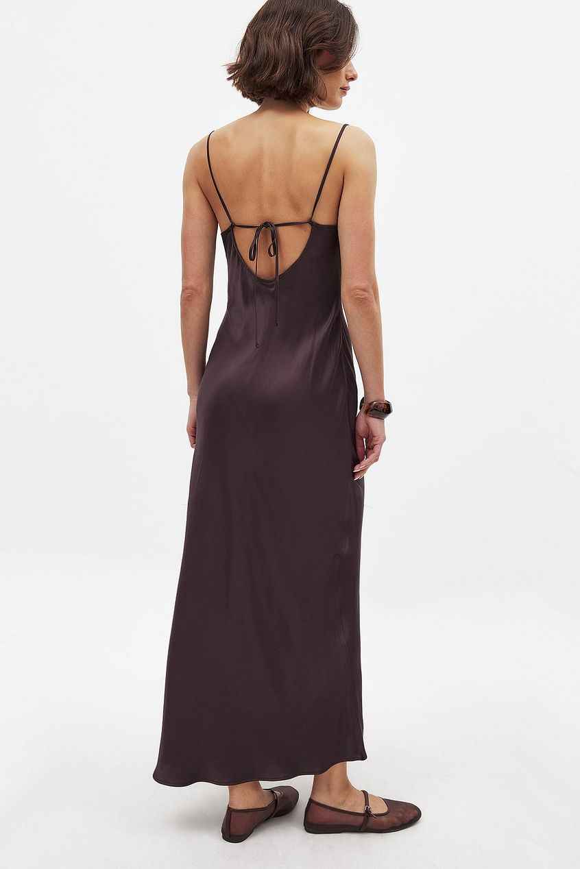 Satin Fold Detail Midi Slip Dress