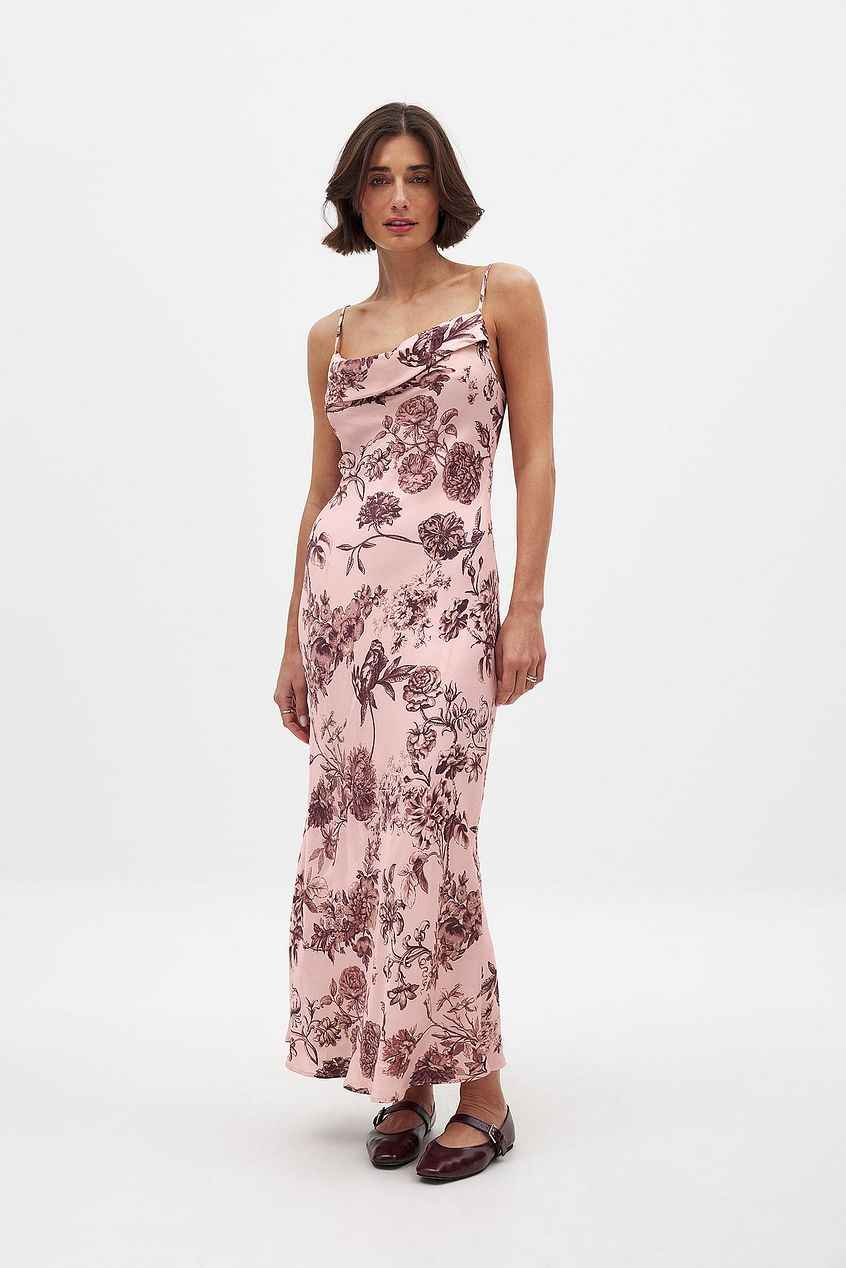 Na-kd Satin Fold Detail Midi Slip Dress