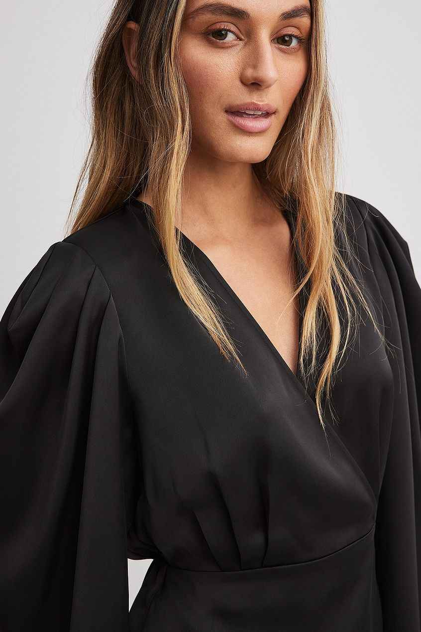 Na-kd Satin Gathered Shoulder Mini Dress