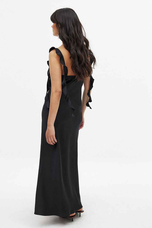 Na-kd Satin Ruffle Shoulder Maxi Dress
