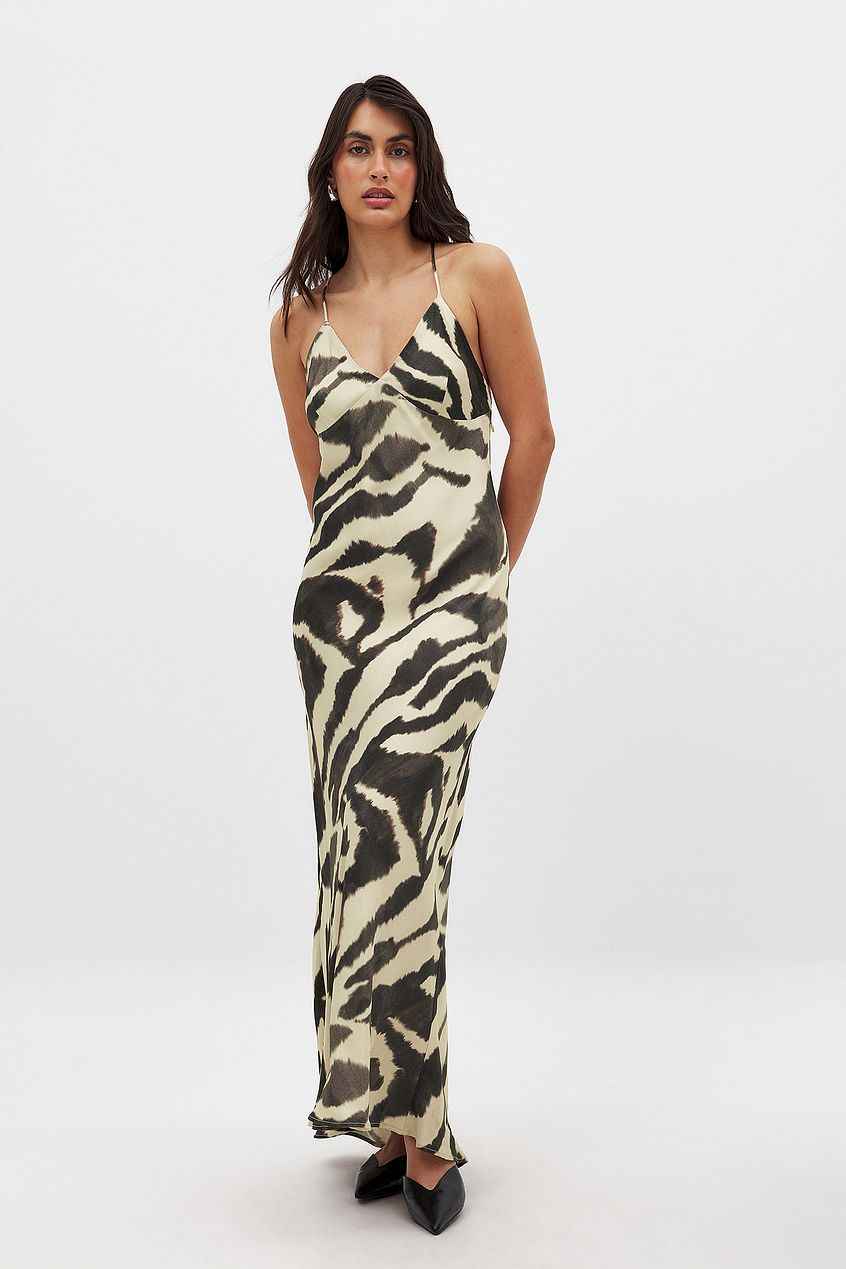 NA-KD - Satin Slip Dress Zebra