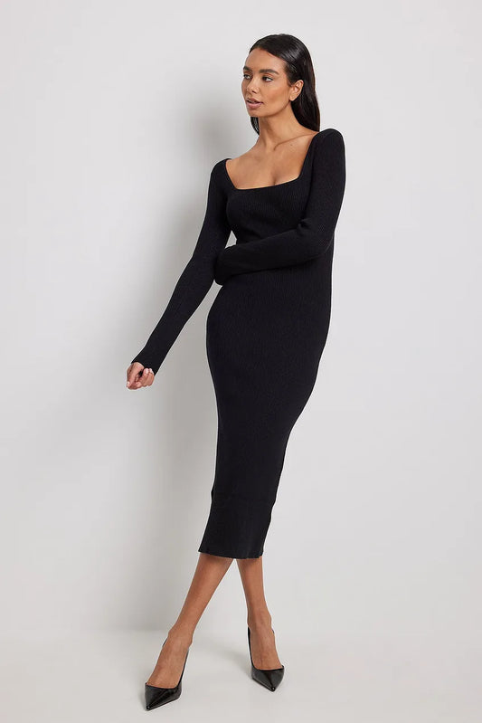 Scoop Neck Midi Slit Dress