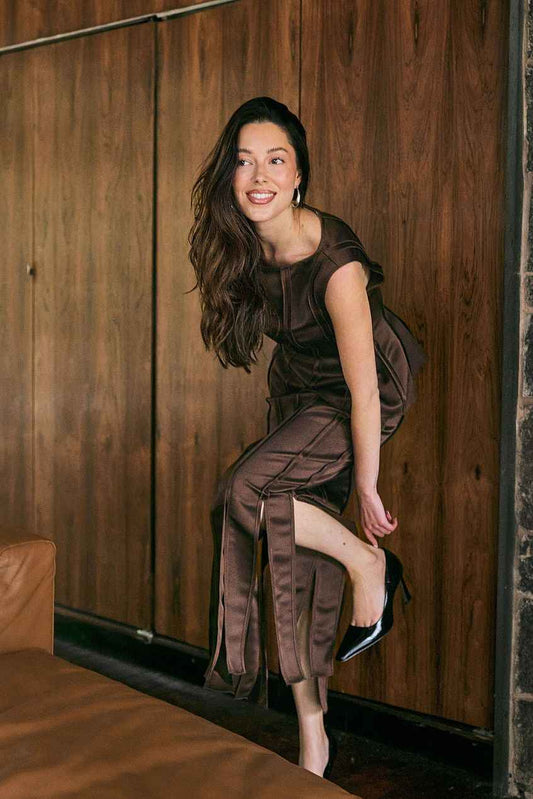 Na-kd Seam Detail Satin Top & Seam Detail Satin Midi Skirt SET