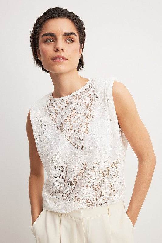 Sharp Shoulder Lace Top