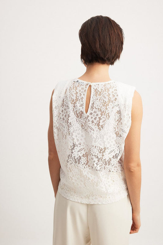 Sharp Shoulder Lace Top