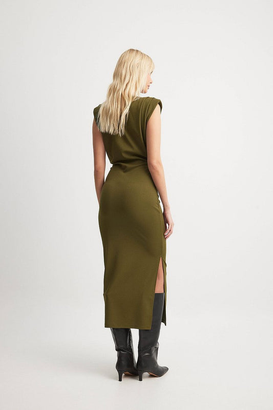 Sharp Shoulder Midi Dress