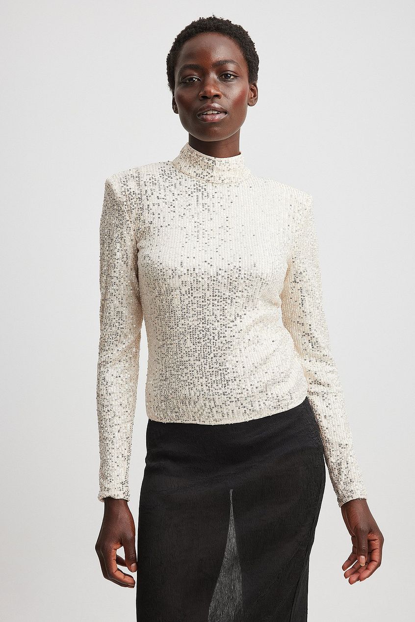 Sharp Shoulder Sequin Top