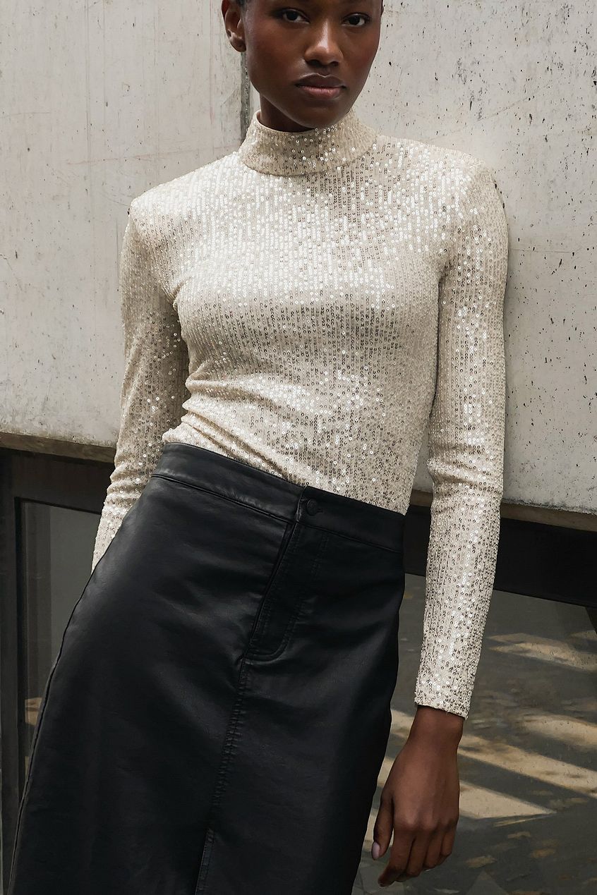 Sharp Shoulder Sequin Top