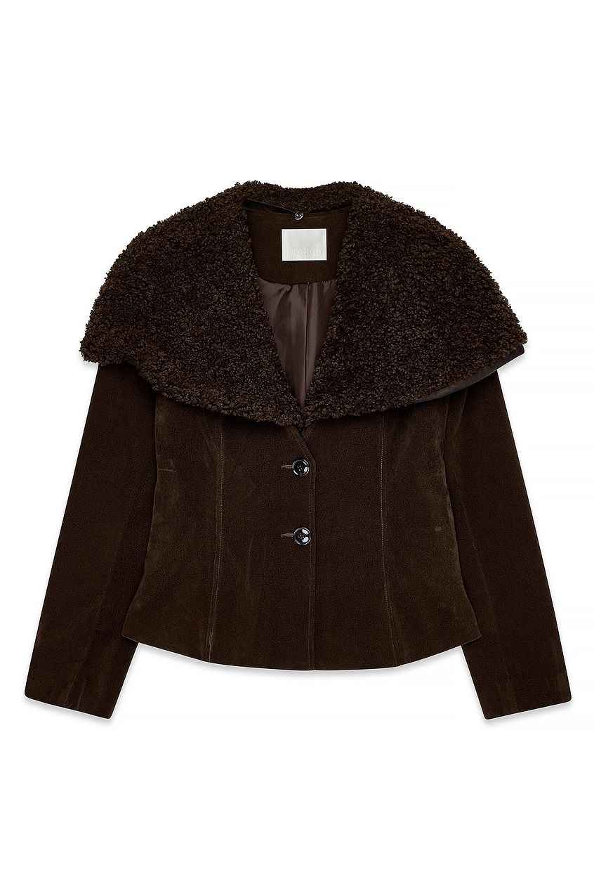 Na-kd Shearling Collar Faux Suede Jacket