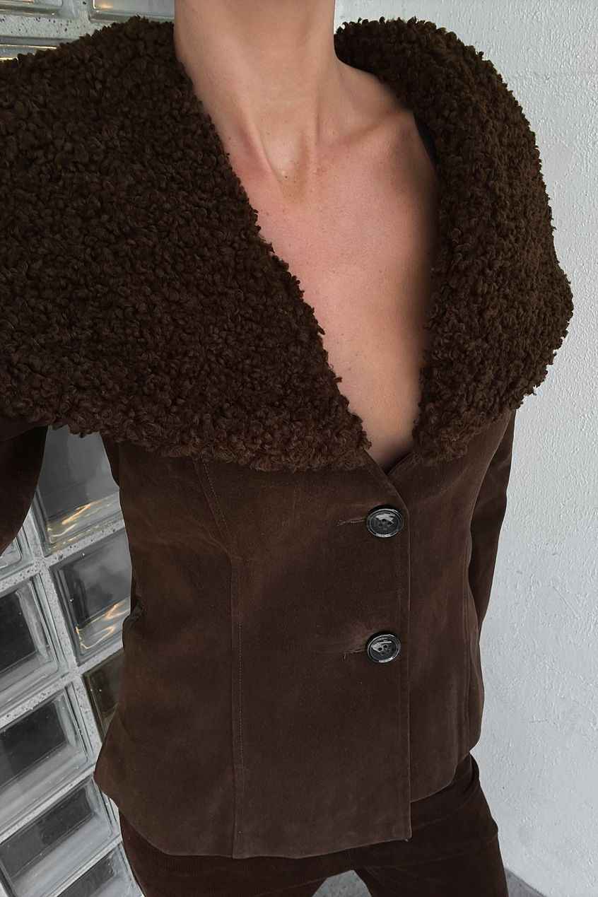 Na-kd Shearling Collar Faux Suede Jacket