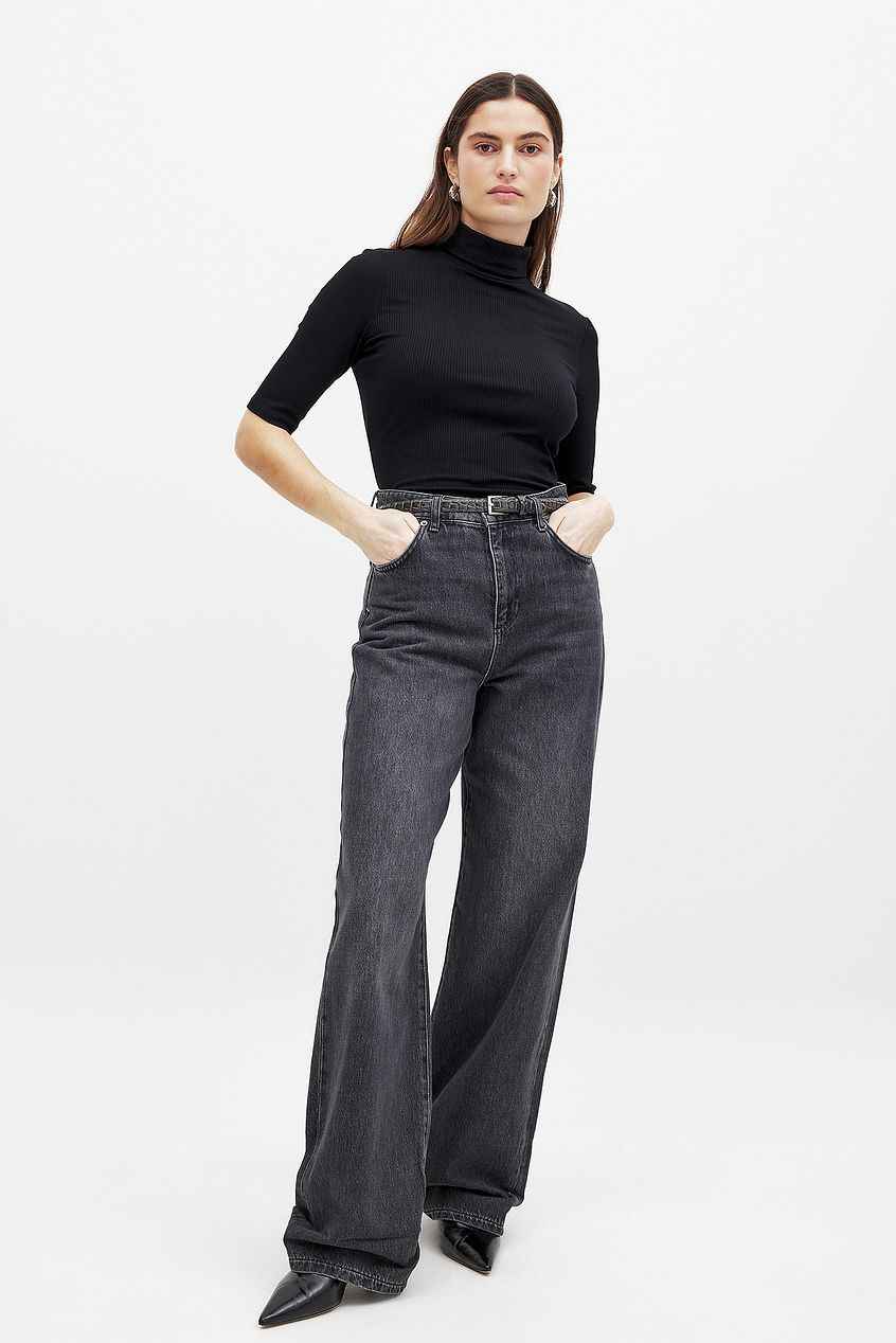 Na-kd Short Sleeve Rib Collar Top