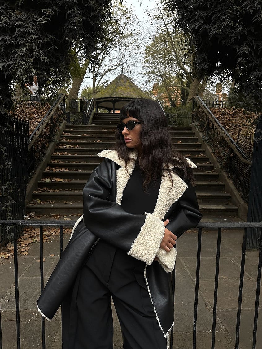 Short Teddy Detail Pu Coat