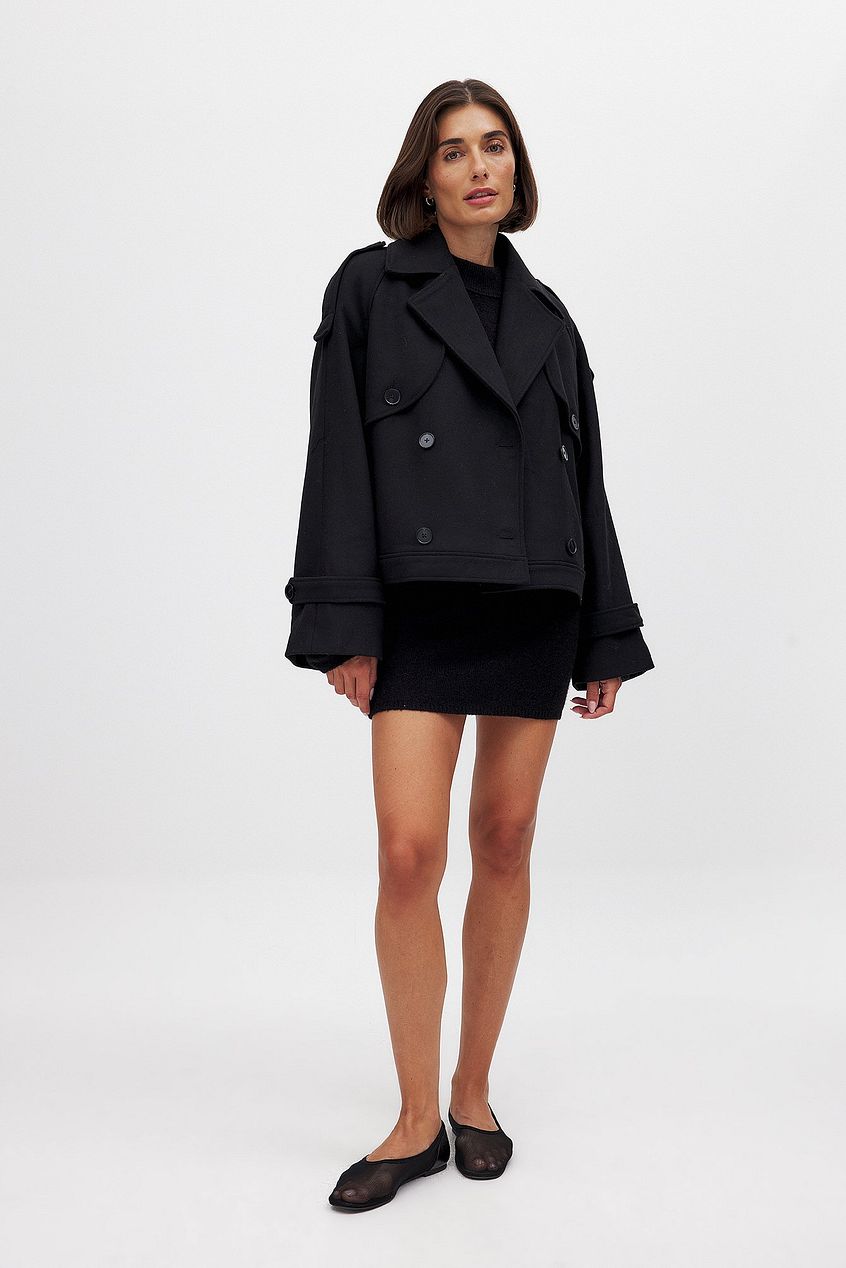 Short Wool Blend Raglan Jacket