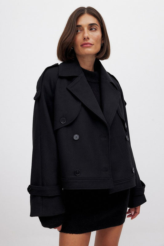 Short Wool Blend Raglan Jacket