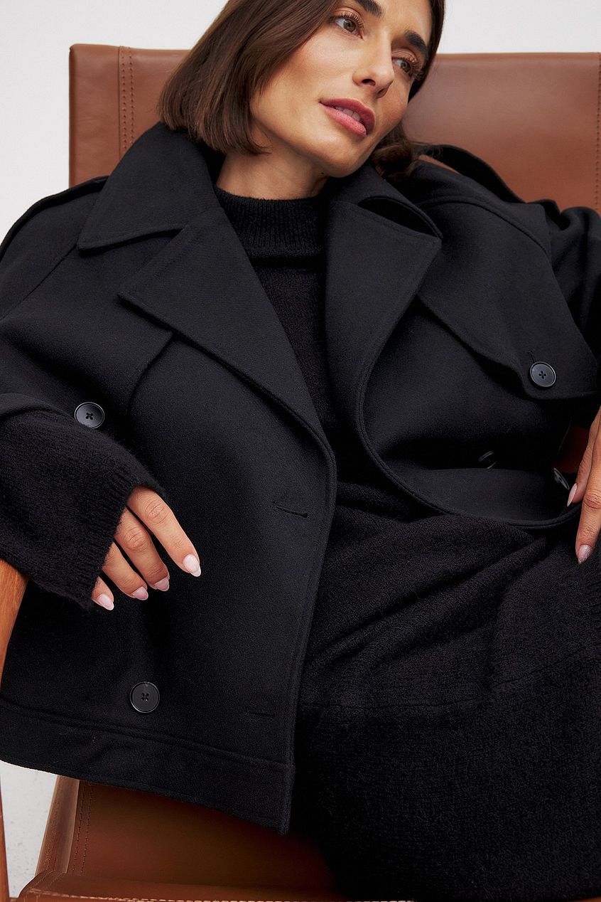 Short Wool Blend Raglan Jacket