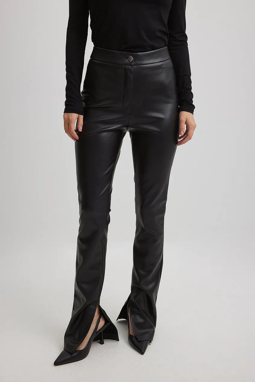 Side Slit PU Leggings