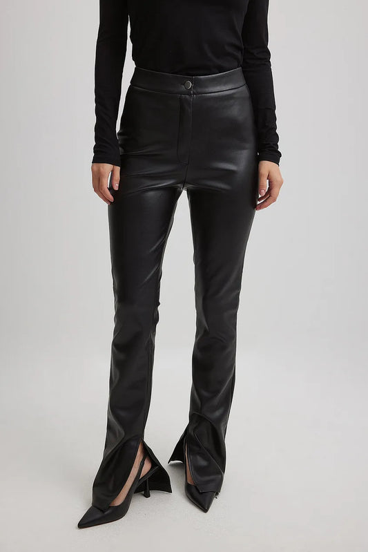Side Slit PU Leggings