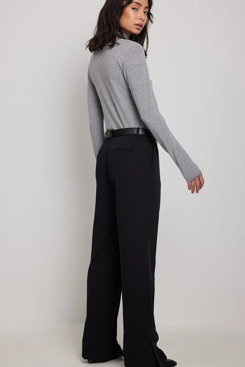 Side Slit Tailored Pants Black