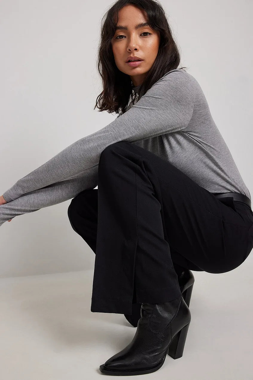 Side Slit Tailored Pants Black