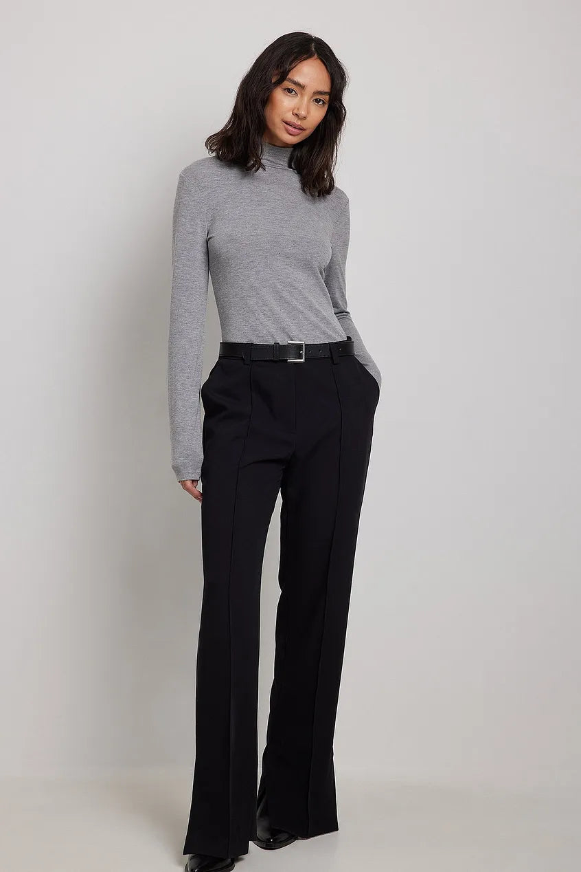 Side Slit Tailored Pants Black