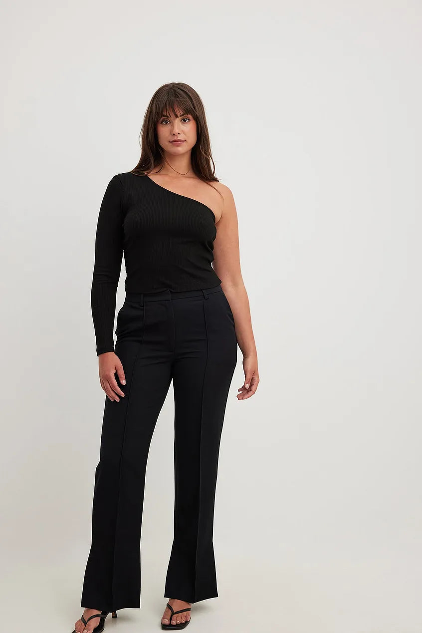 Side Slit Tailored Pants Black