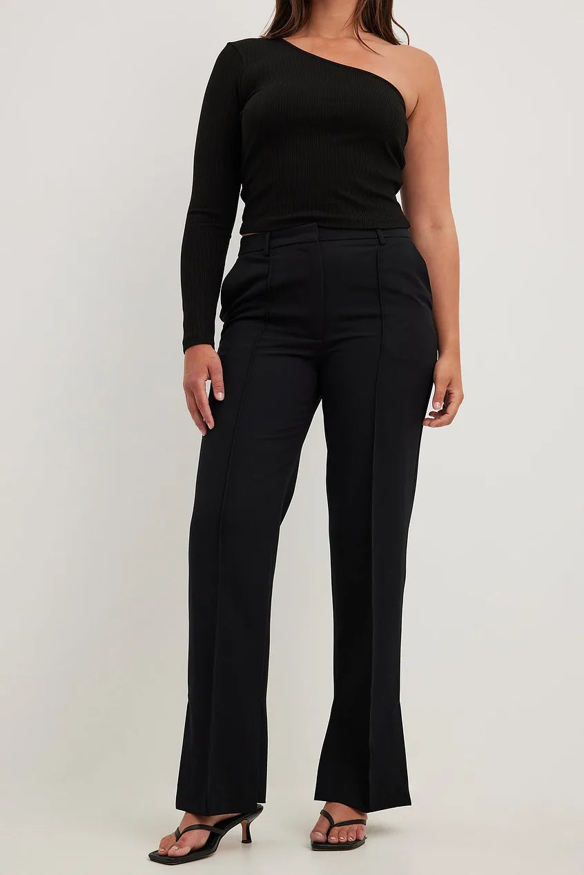 Side Slit Tailored Pants Black