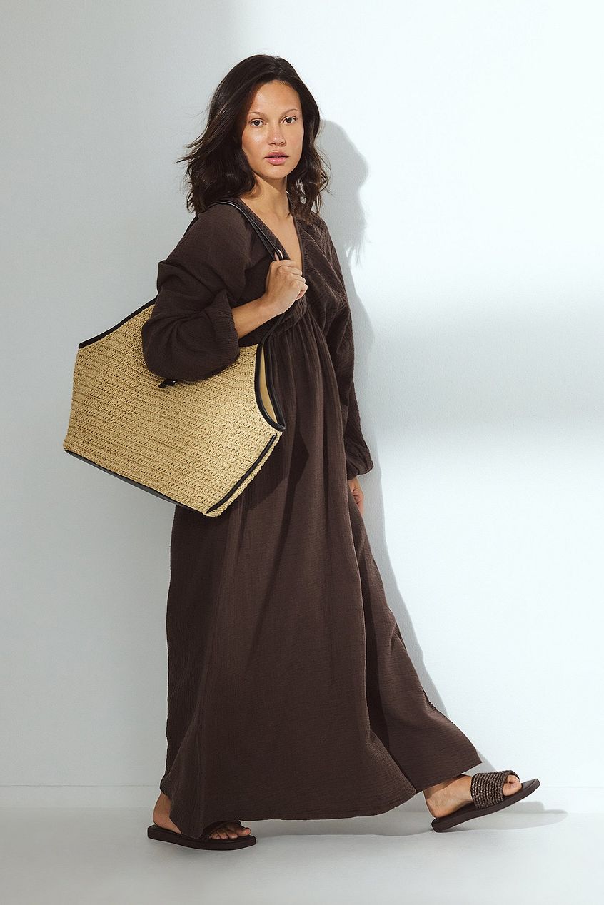 Na-kd Soft Cotton V Neck Midi Dress