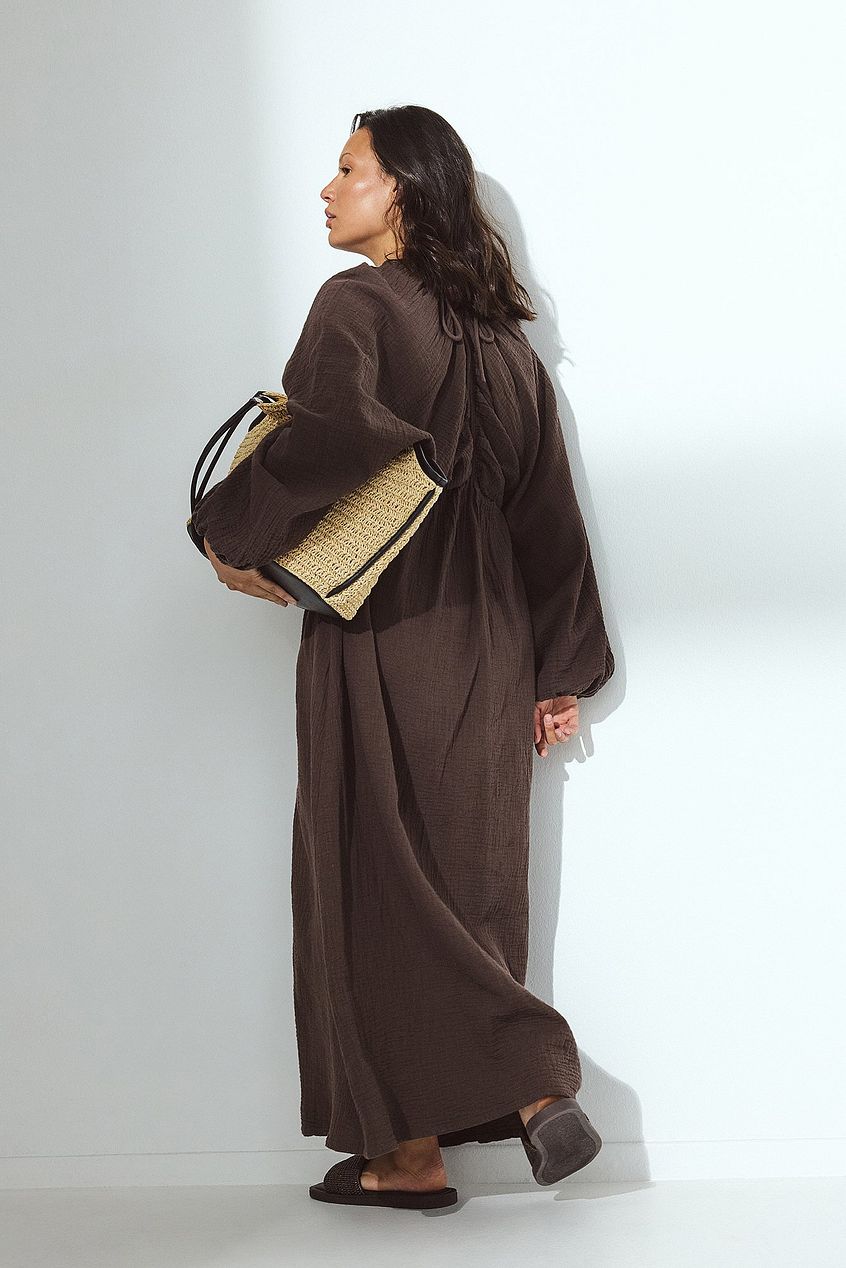 Na-kd Soft Cotton V Neck Midi Dress