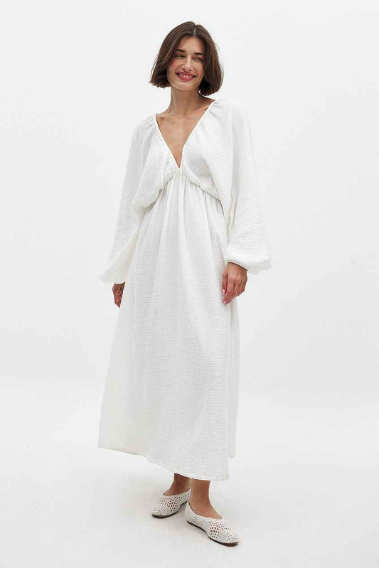 Na-kd Soft Cotton V Neck Midi Dress