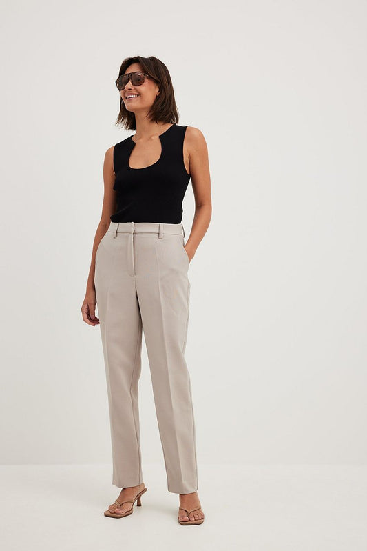 Straight Mid Waist Suit Pants