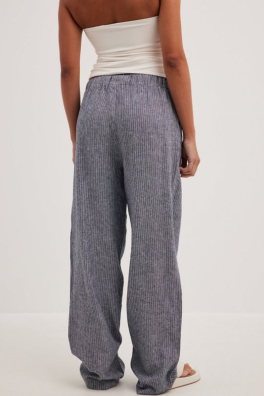 Striped Elastic Waist Linen Pants