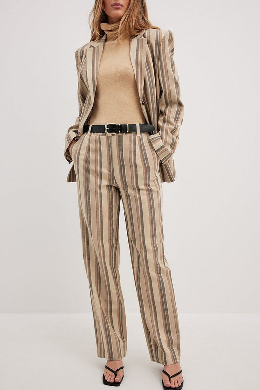 Striped Mid Waist Suit Pants