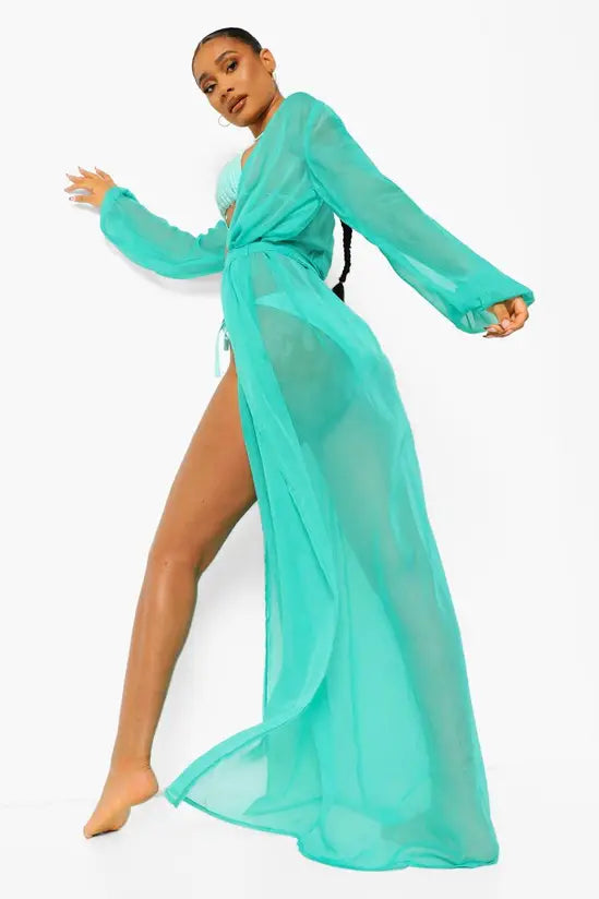 boohoo Essentials Chiffon Maxi Beach Kimono