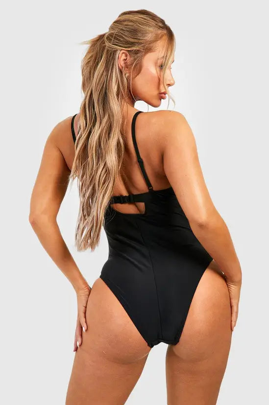 boohoo Control Plunge Key Hole Swimsuit