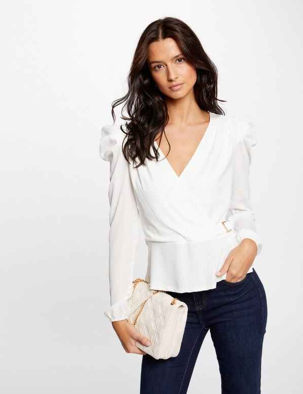 Morgan - T-shirt manches longues avec boucle ecru femme